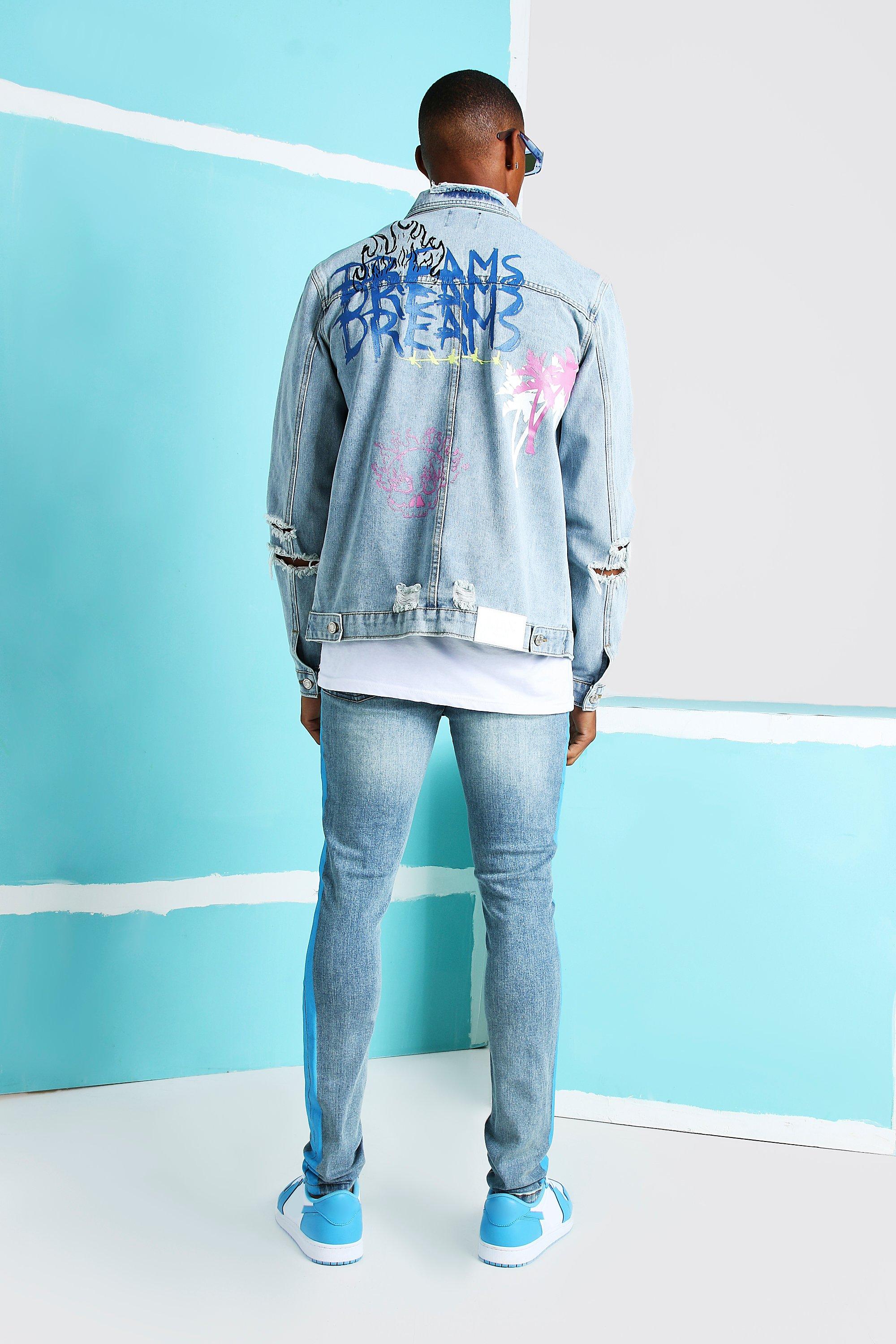 all over print denim jacket