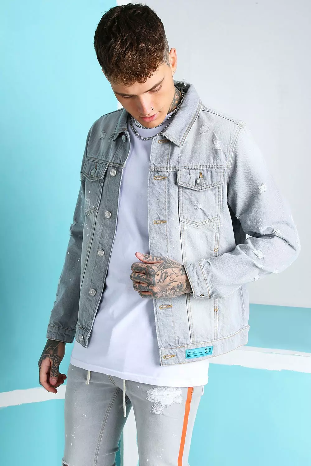 Oversized printed hotsell denim jacket