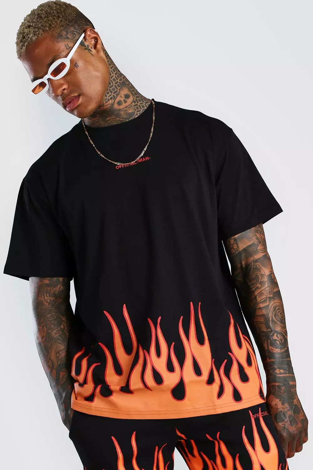 Mens black clearance shirt with flames