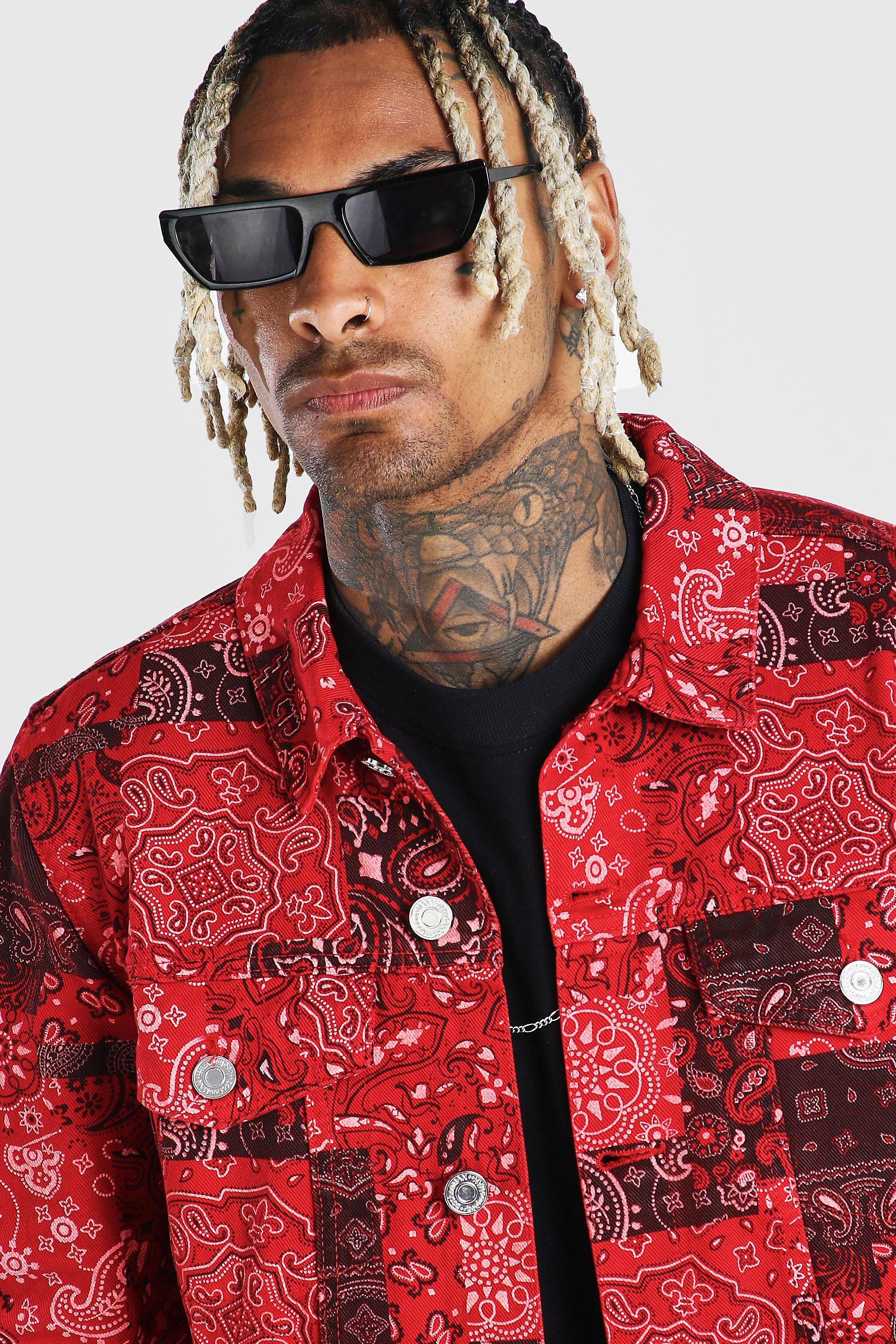 red bandana jean jacket