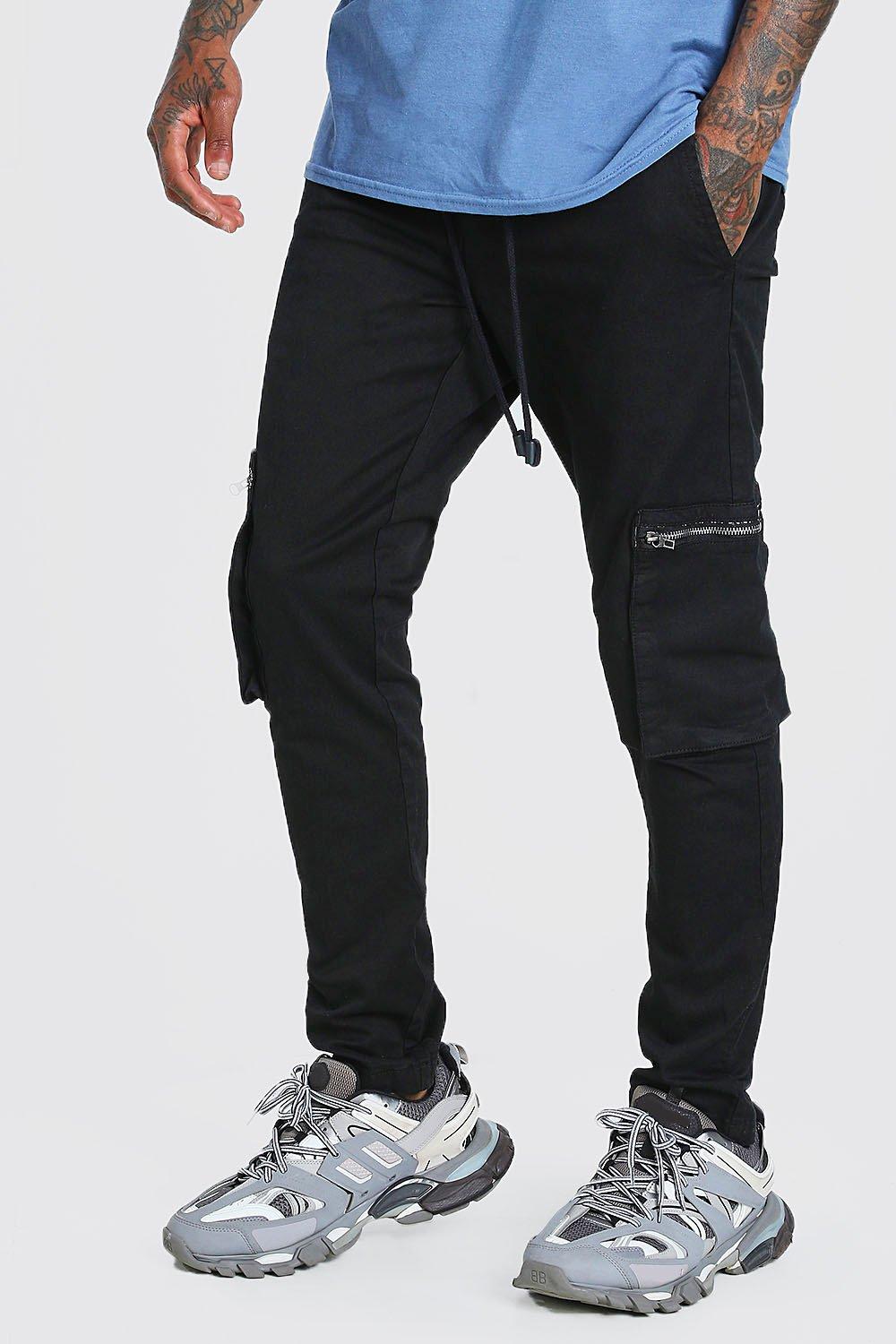 slim fit cargo trousers black