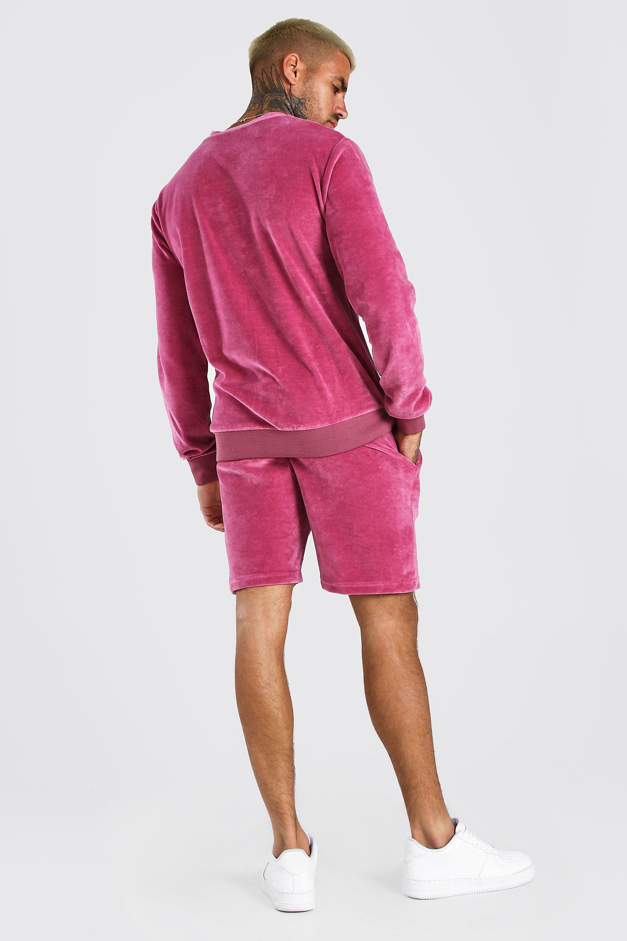 pink velour shorts tracksuit
