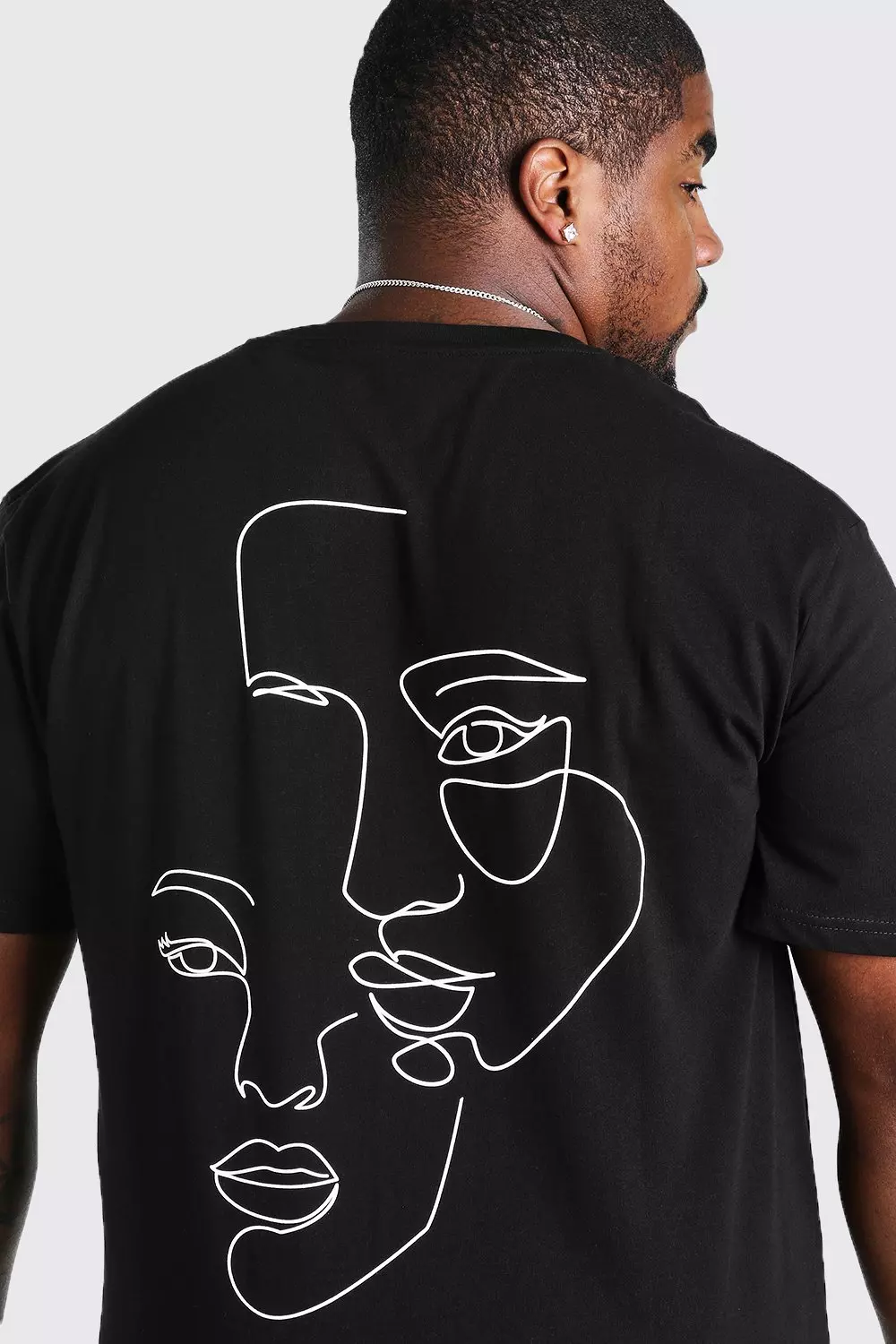 Plus Size Face Drawing Back Print T Shirt boohooMAN USA