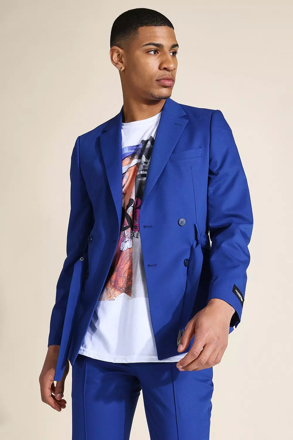 Skinny Belted Double Breasted Suit Jacket | boohooMAN USA