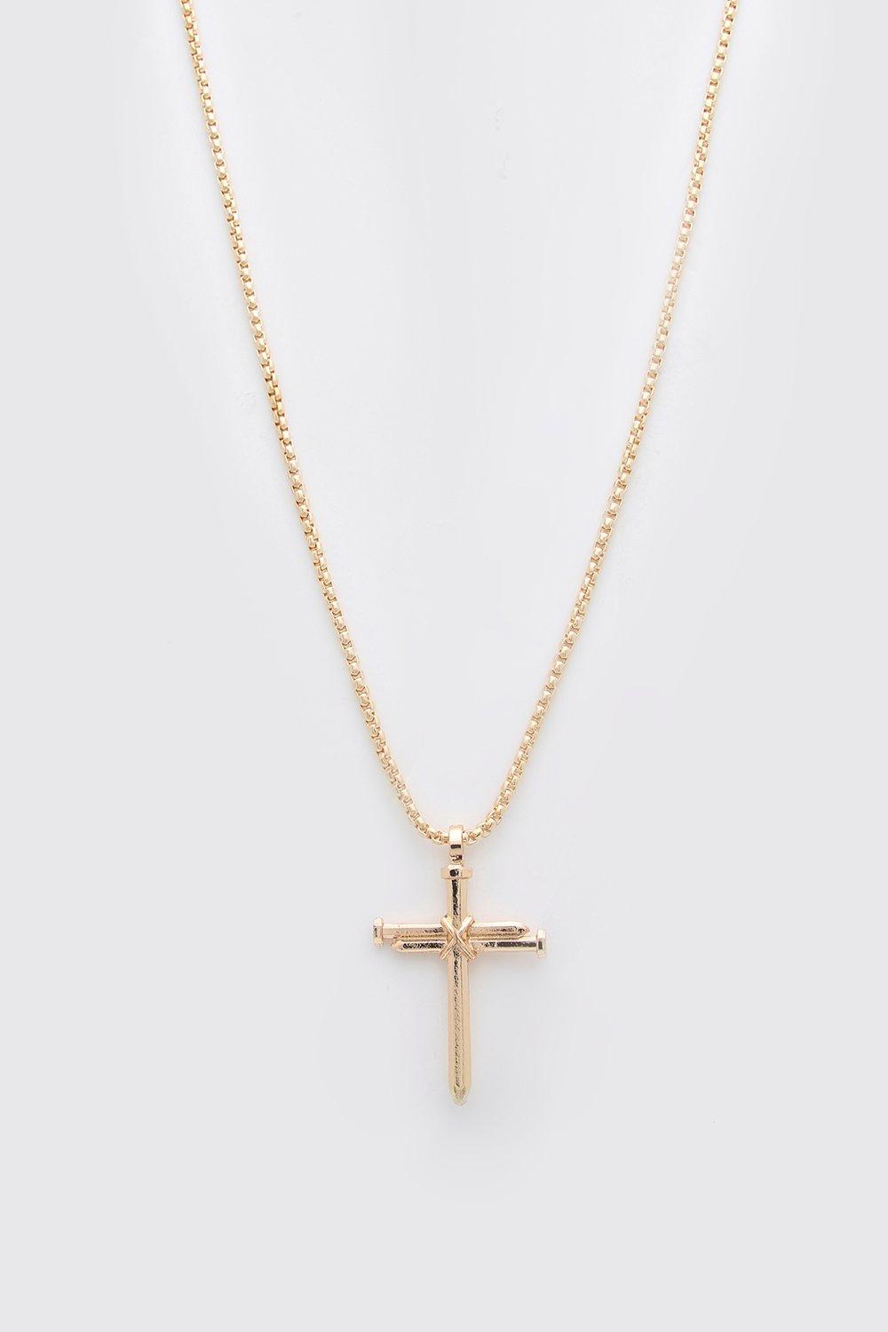 Mens Metallics Cross Pendant Necklace, Metallics