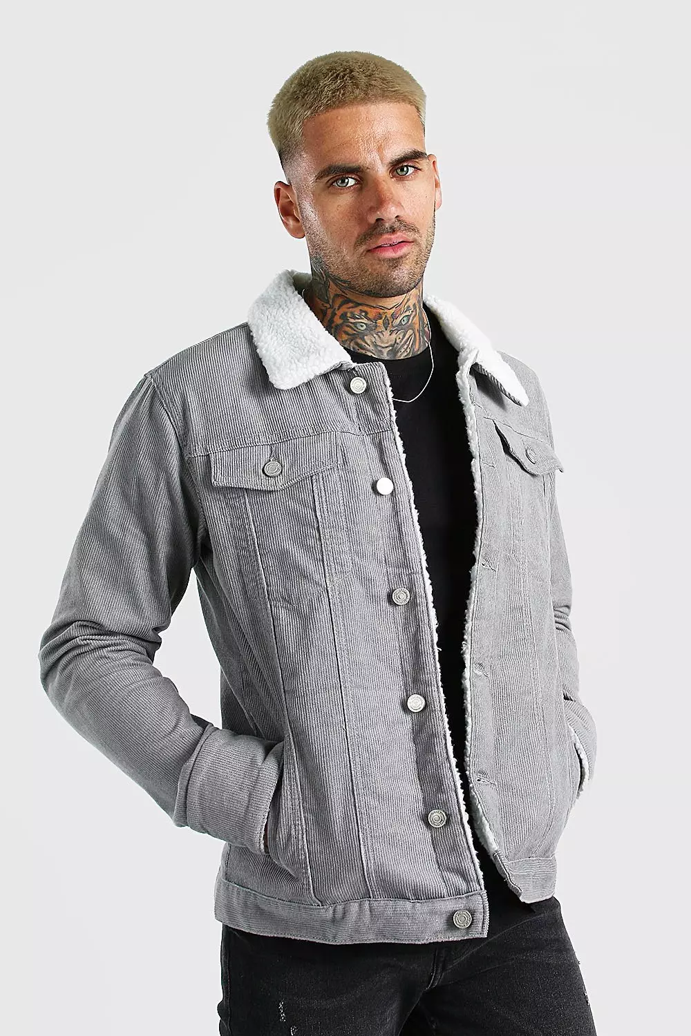 Corduroy Jacket With Borg Collar | boohooMAN USA