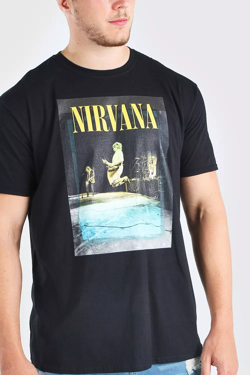 Plus Size Nirvana Guitar License T-Shirt BoohooMAN UK