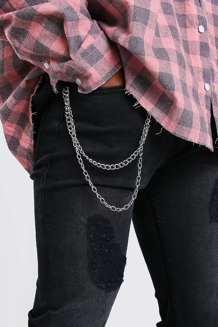 Skinny Stretch Ripped Jeans With Chain