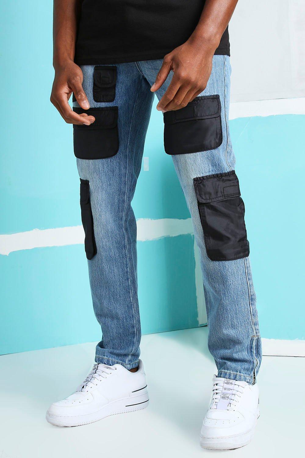 mid wash cargo pocket jean