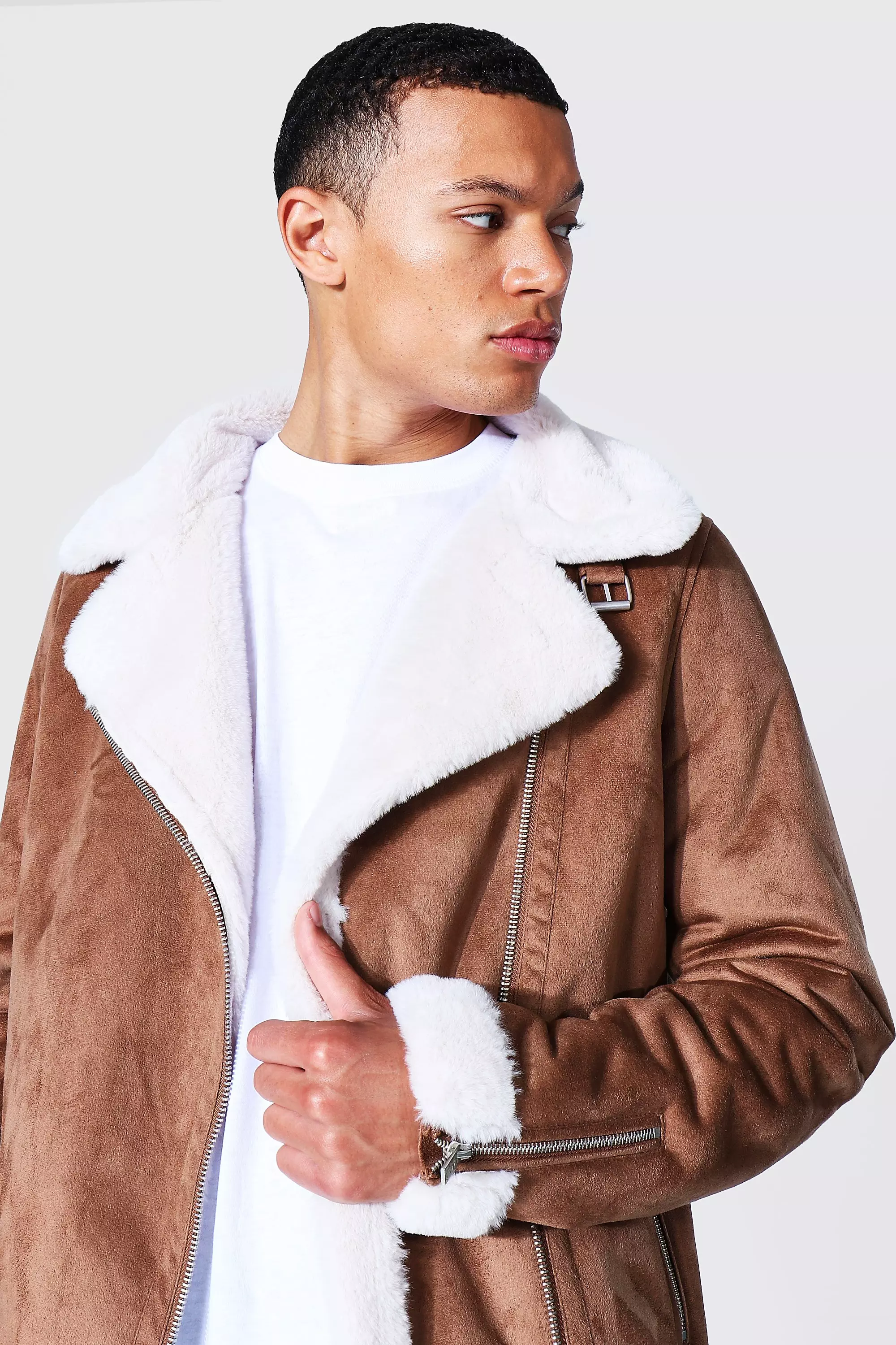 Faux Fur Lined Suede Aviator Jacket