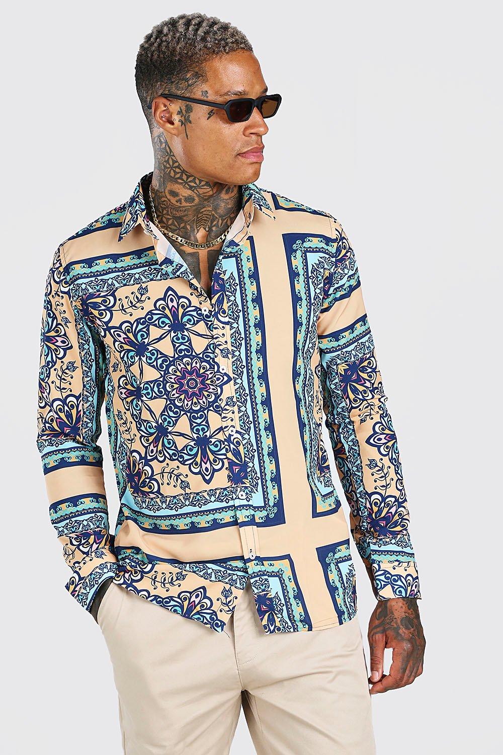 baroque print shirt mens