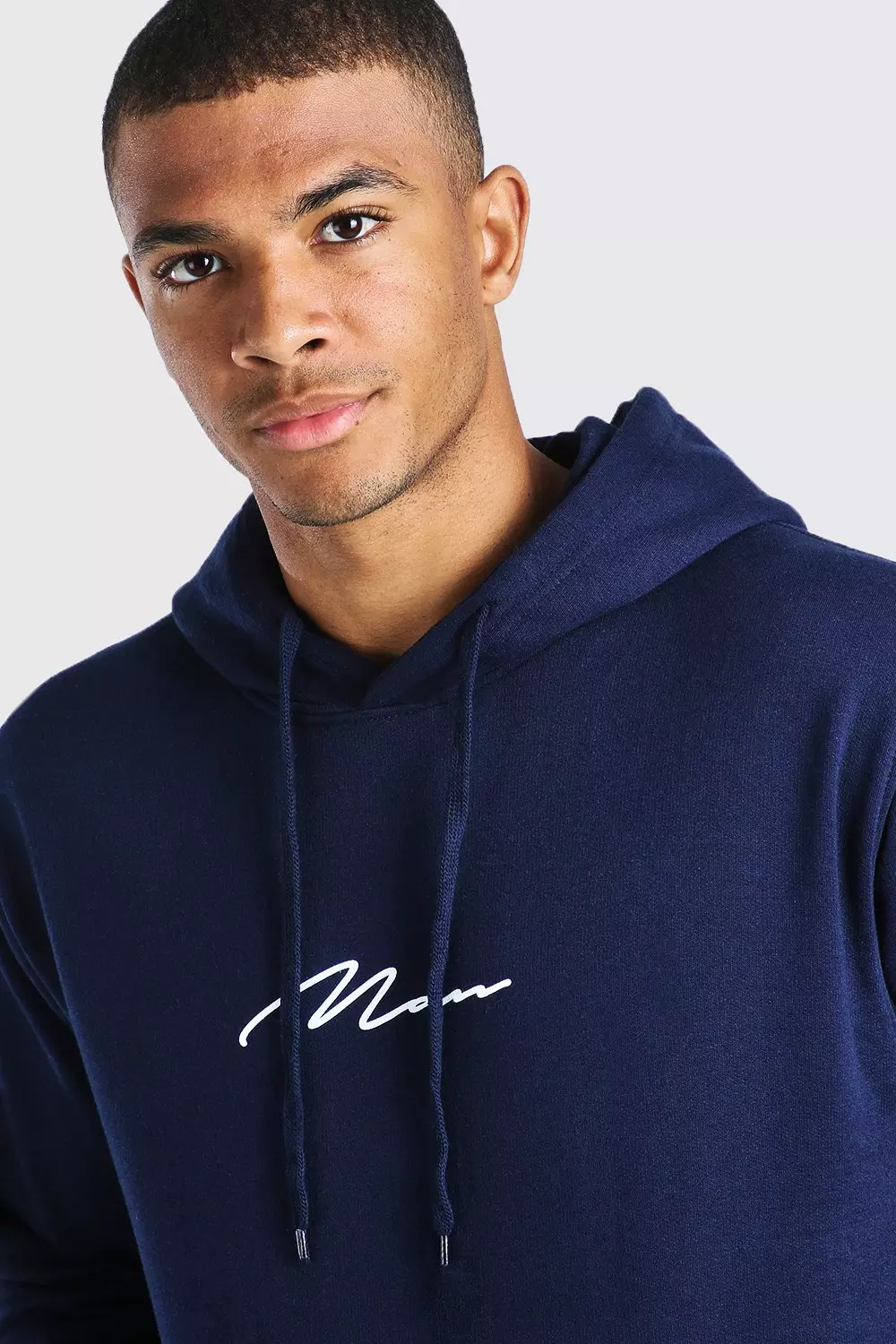 Boohoo Man Signature Over The Head Hoodie in Blue