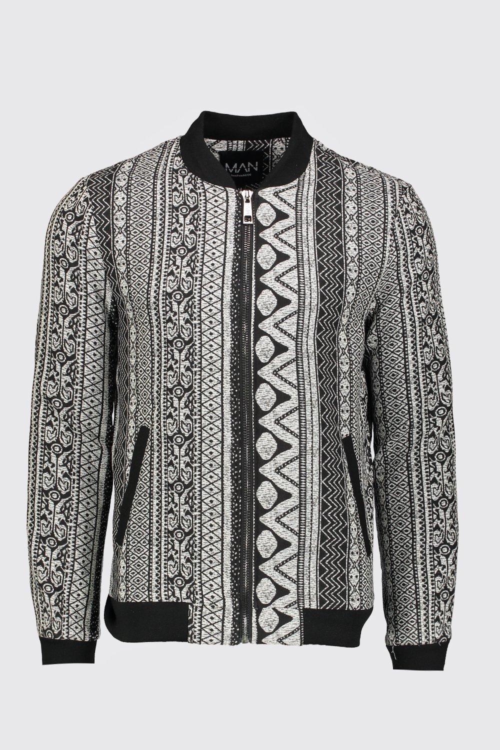 Schwarz Weisse Bomberjacke Aus Jacquard Mit Azteken Print Boohooman