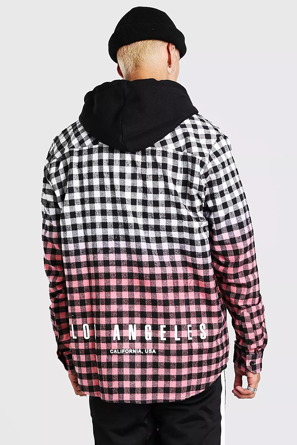 Los Angeles Hem Print Ombre Check Shirt | boohooMAN UK