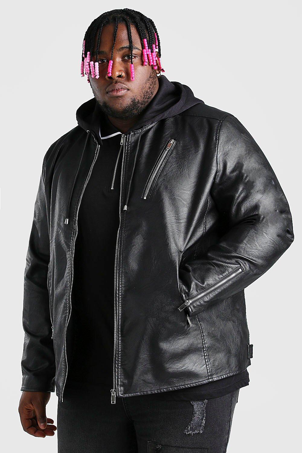 plus size leather jacket with hood