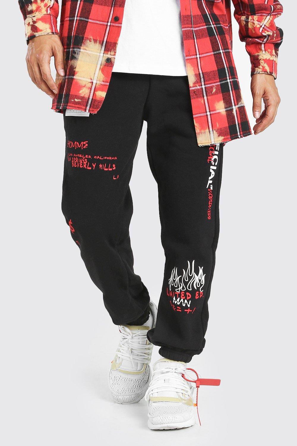 boohooman red joggers