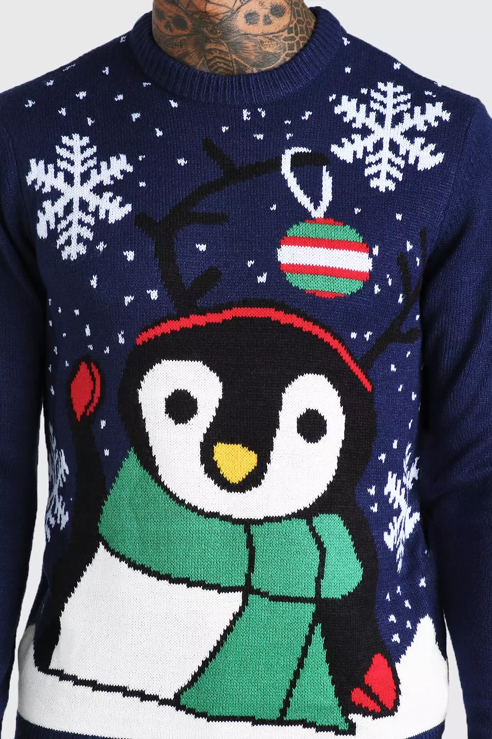 vloeiend dronken onaangenaam Marineblauwe Pinguin Kersttrui | boohooMAN