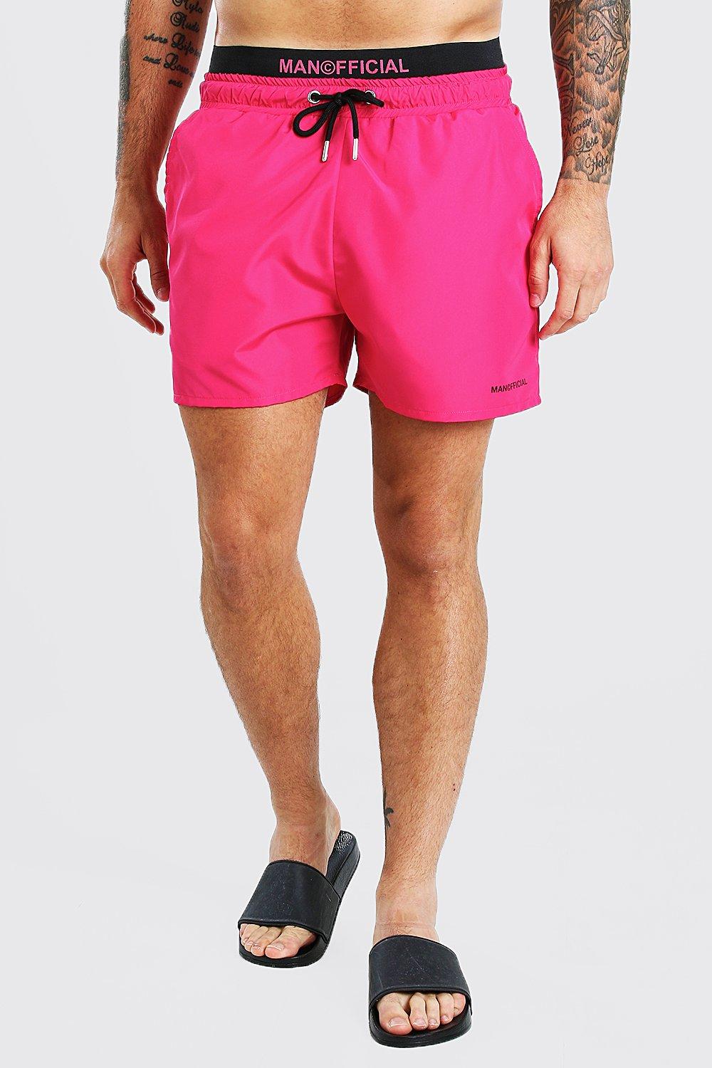 double waistband swim shorts