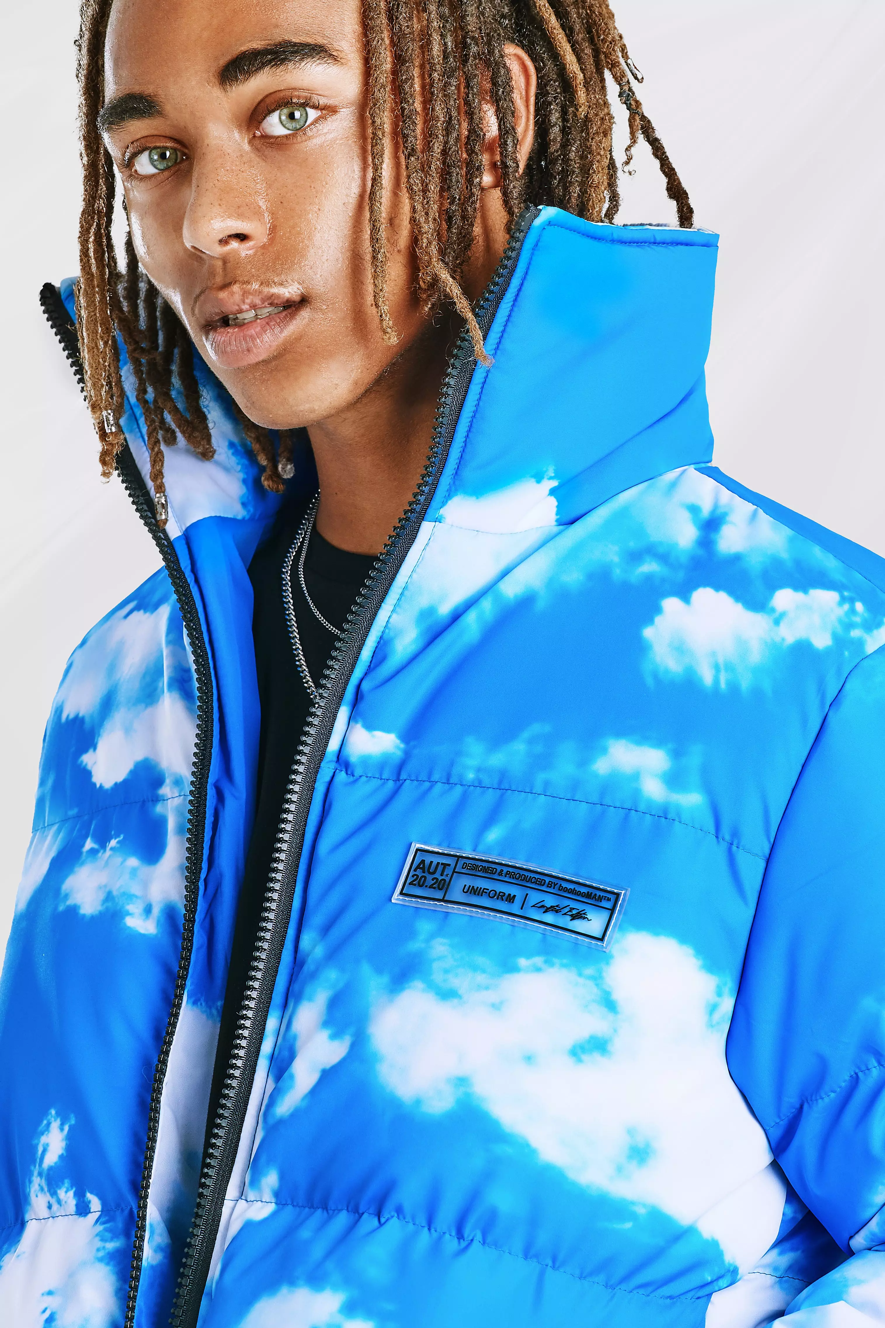 Cloud Print Puffer Jacket | boohooMAN USA