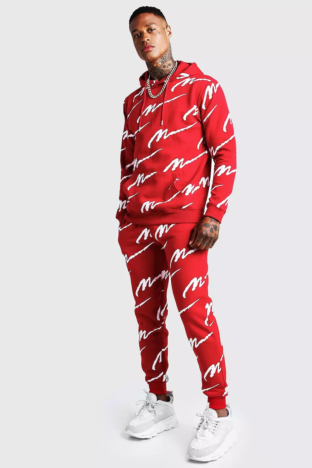 All over man 2024 printed hooded tracksuit red