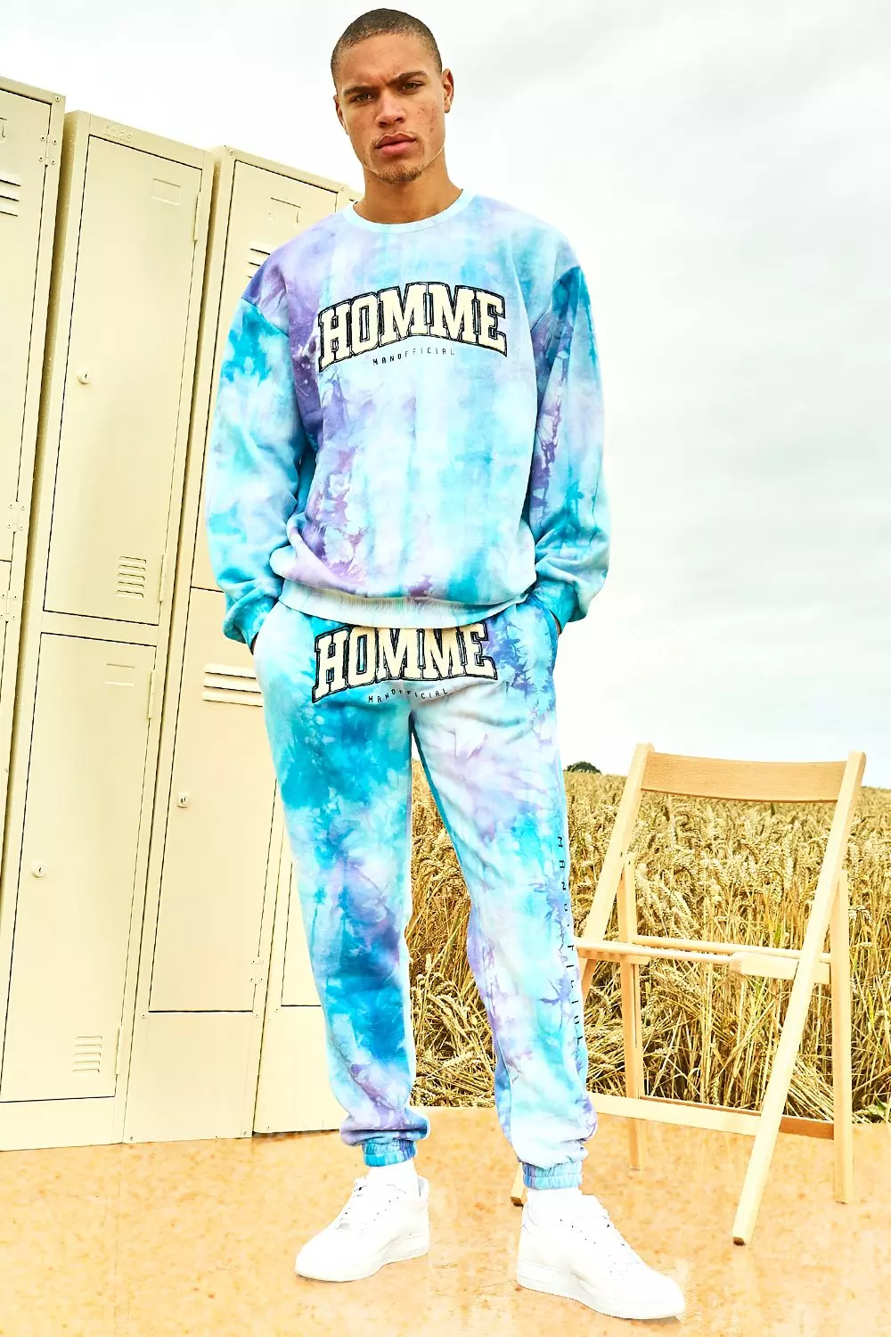 Varsity Homme Tie Dye Sweater Tracksuit boohooMAN USA