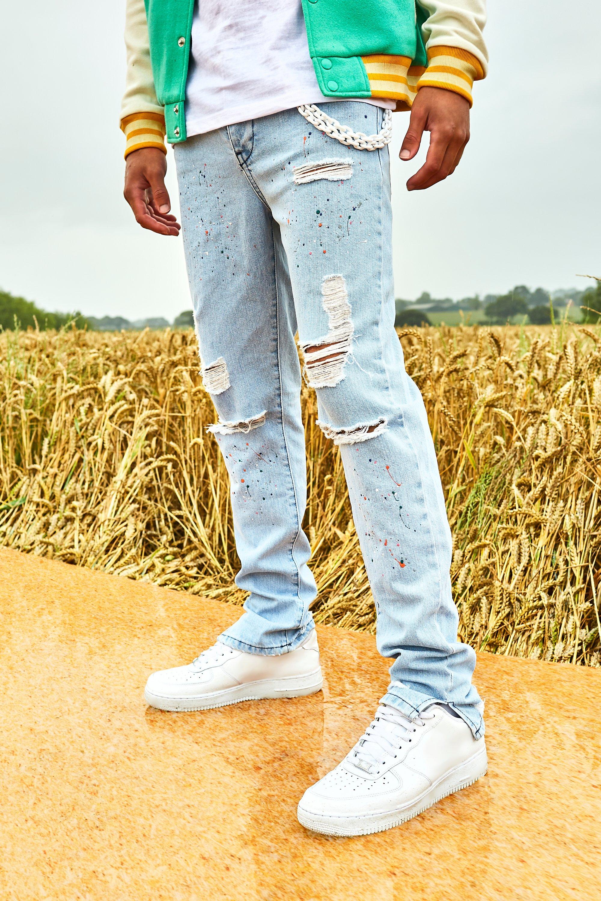 boohooman paint splatter jeans