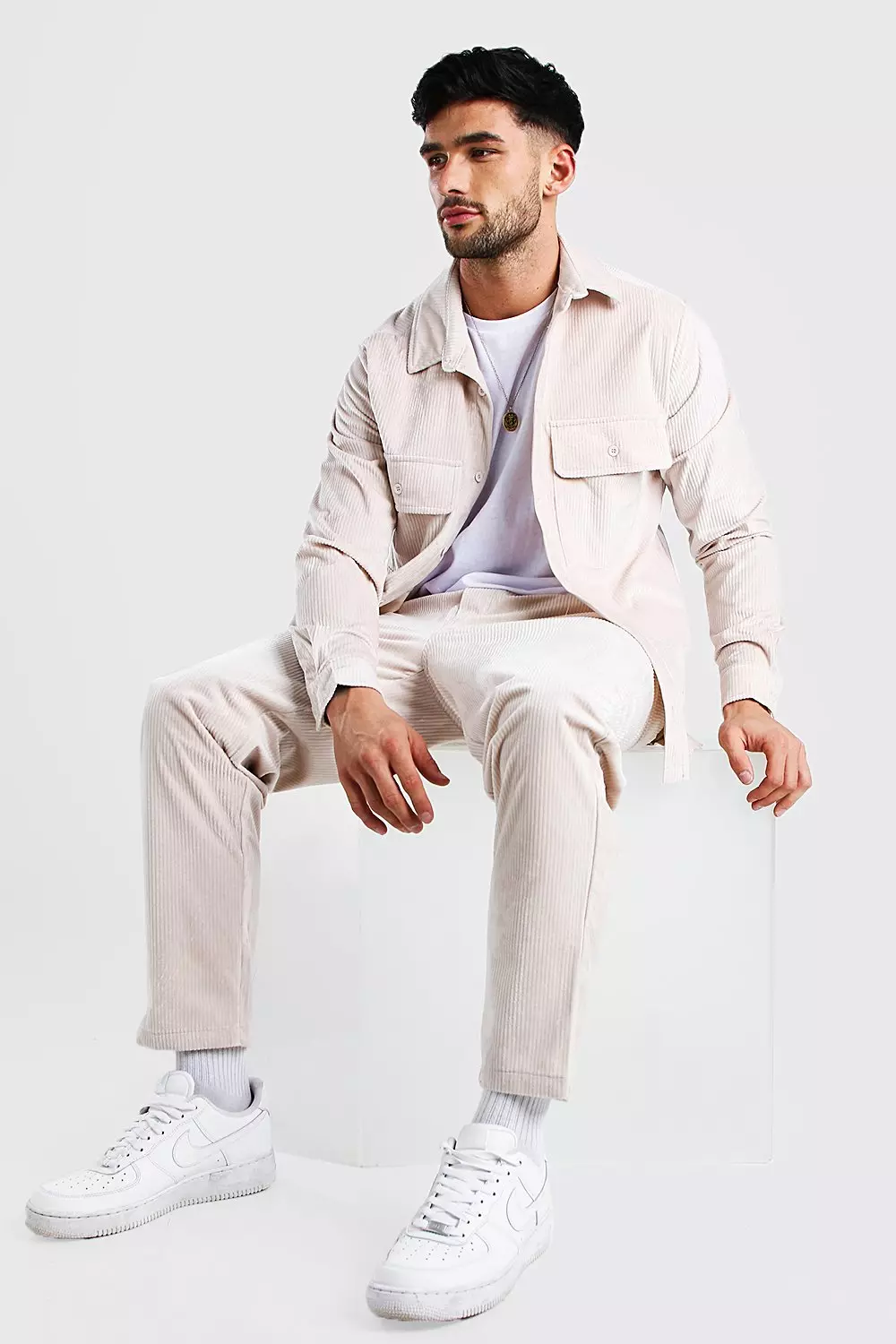 Cord Utility Shirt And Pants Set boohooMAN USA