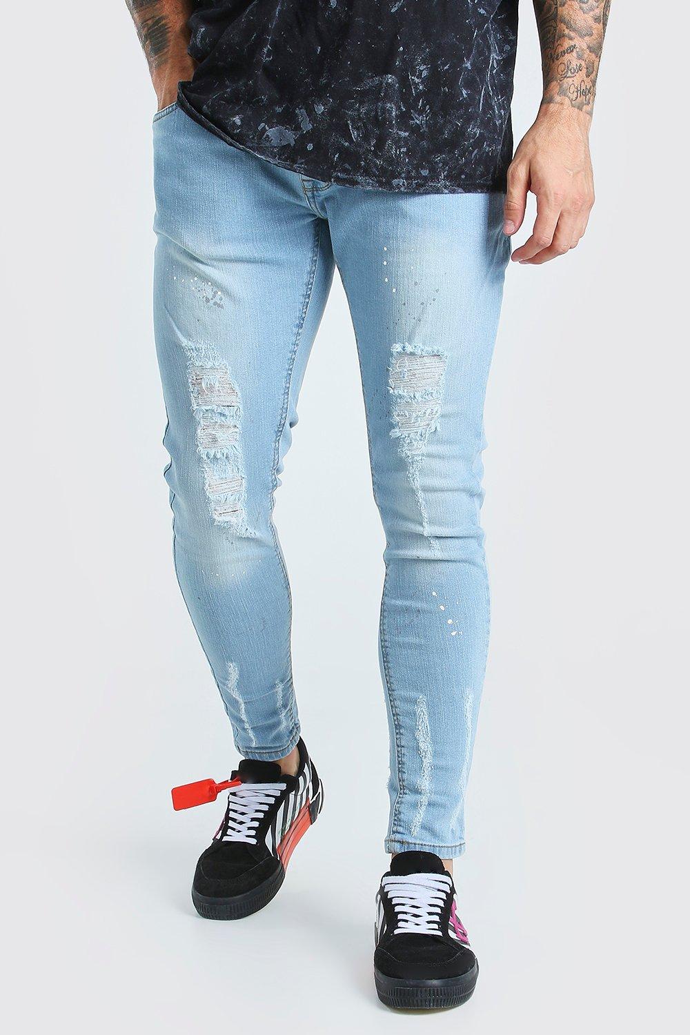 boohooman paint splatter jeans