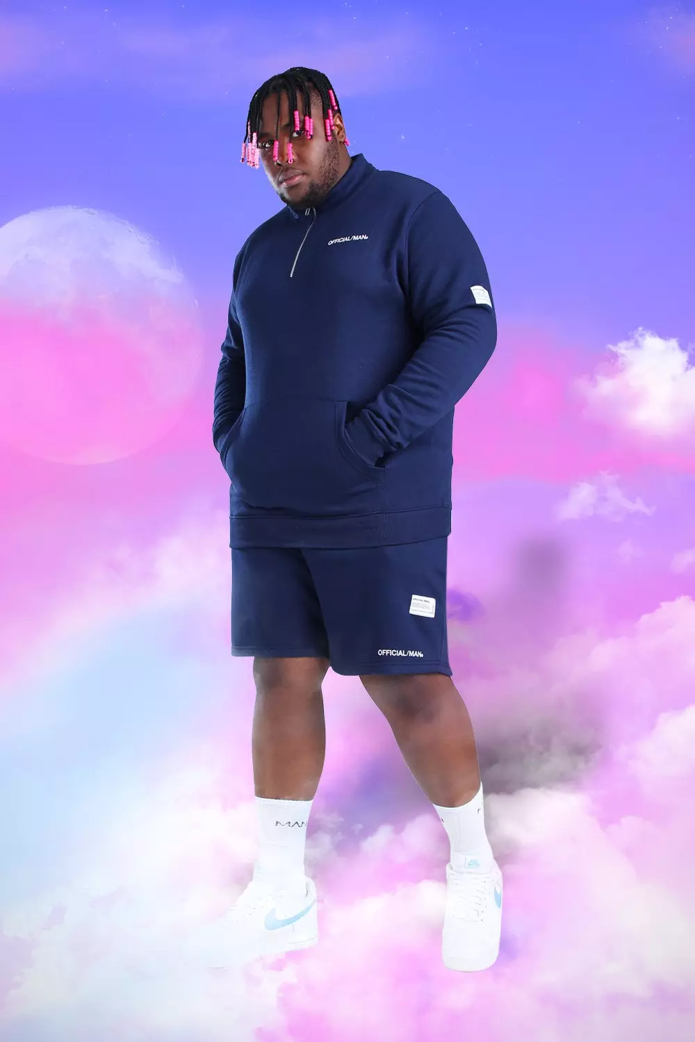 Plus Size MAN 1/4 Zip Short Tracksuit | boohooMAN