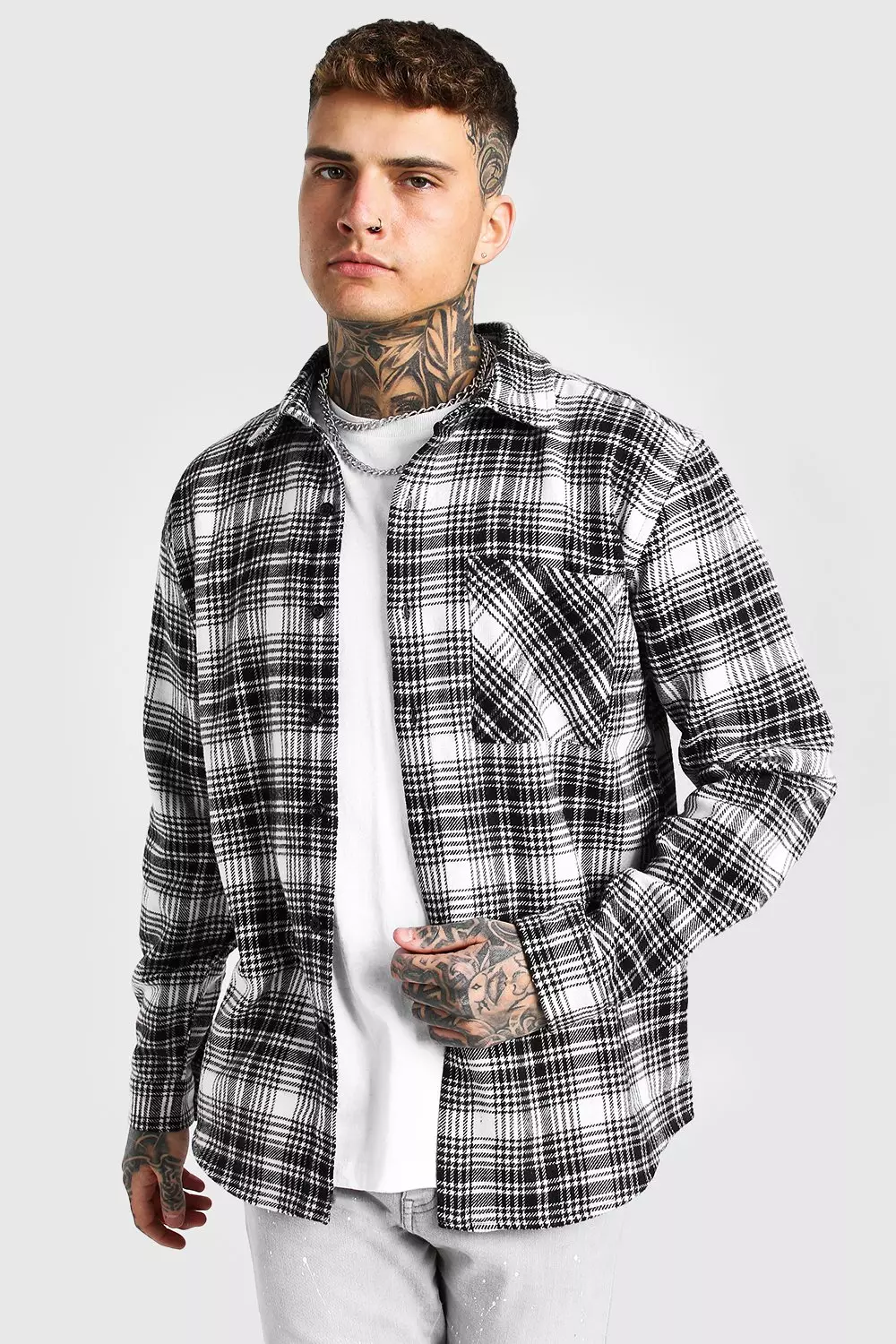 Heavy Weight Check Shacket | boohooMAN USA