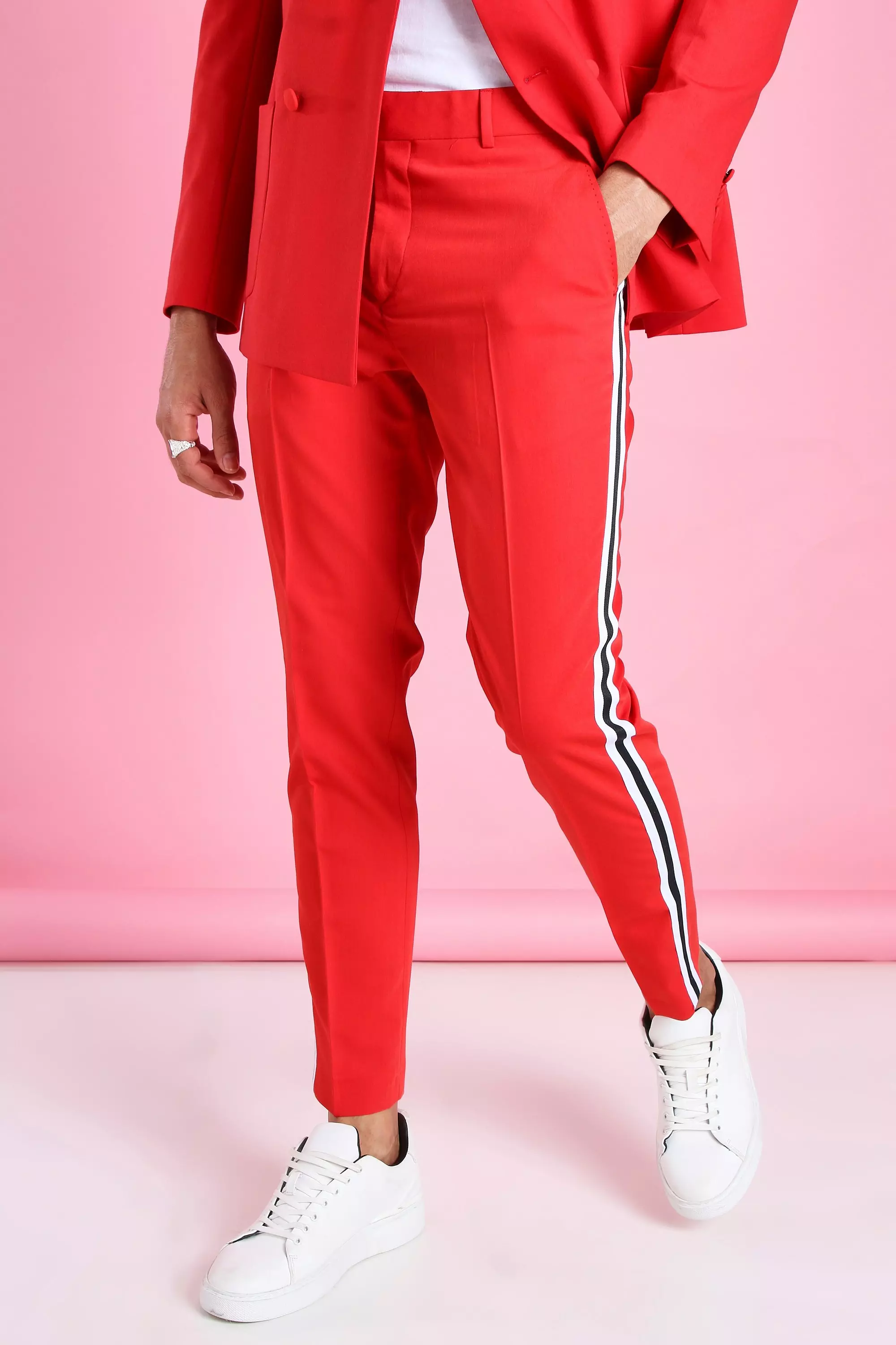 Pants with red hot sale side stripe