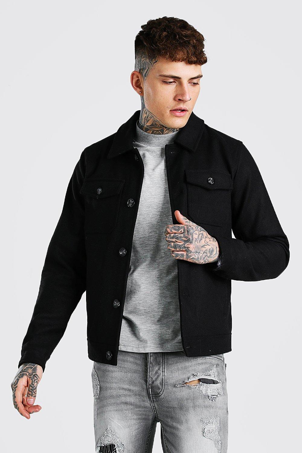 black wool trucker jacket