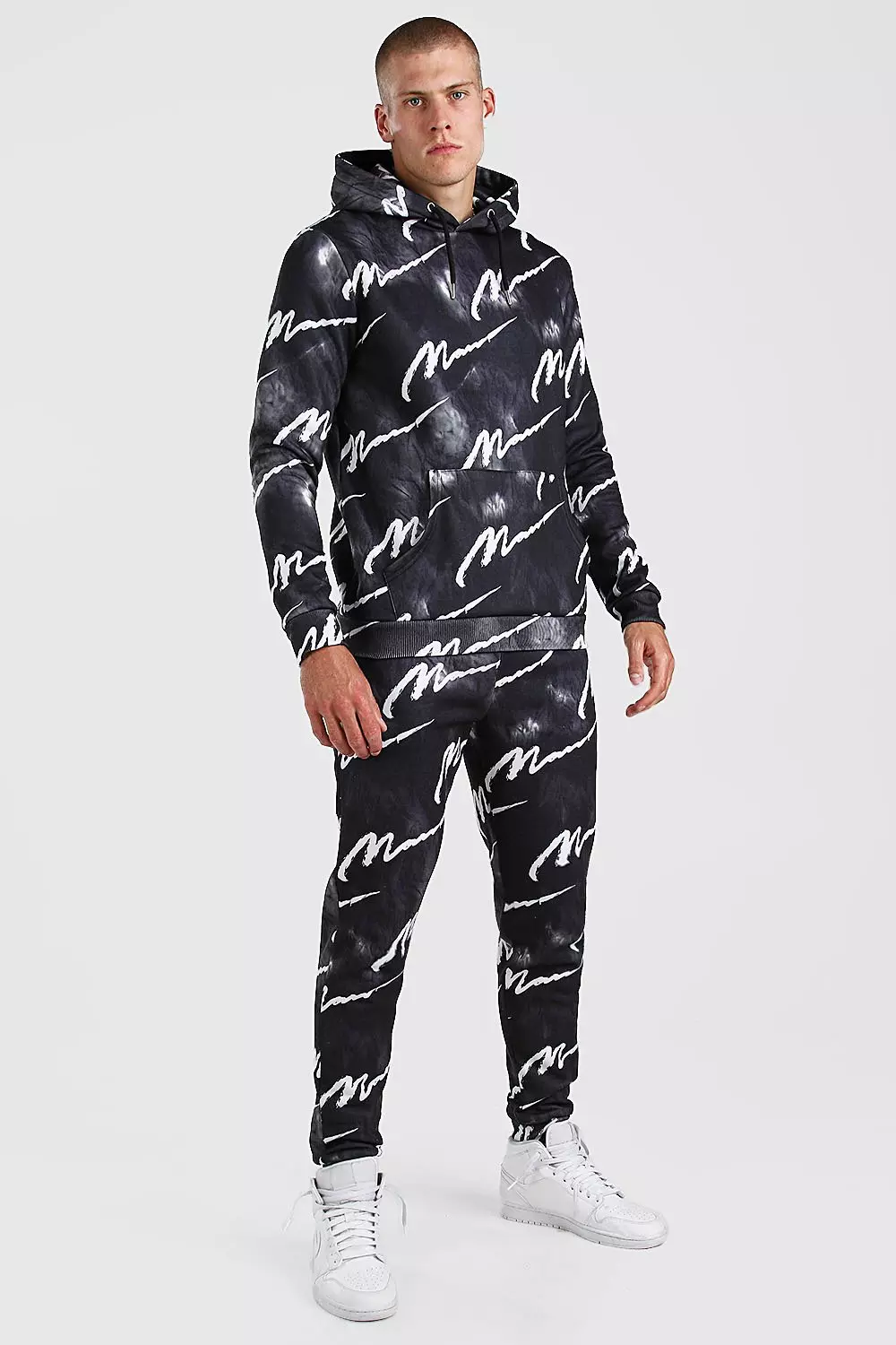 All over man store printed hooded tracksuit