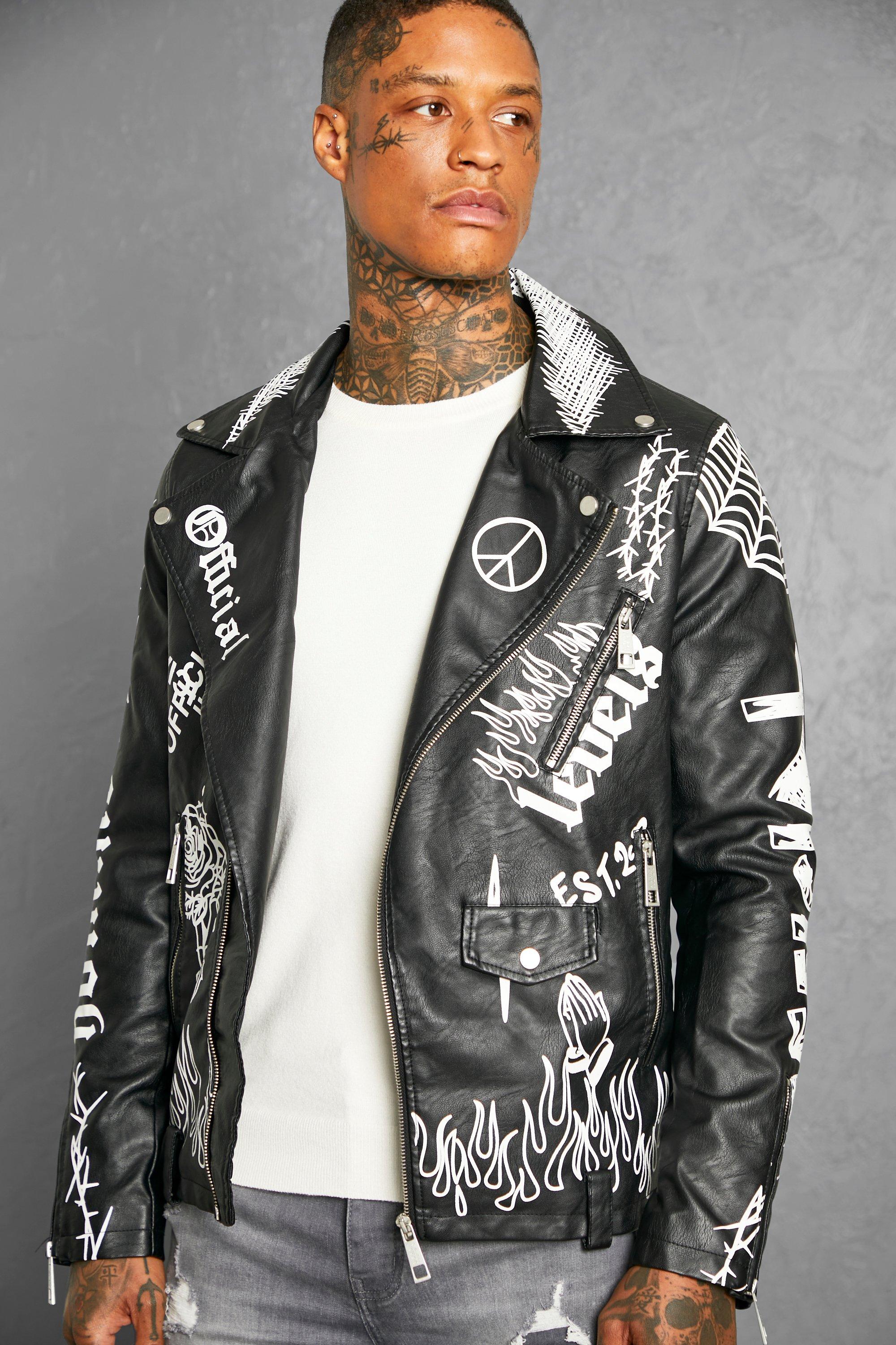 graffiti leather moto jacket