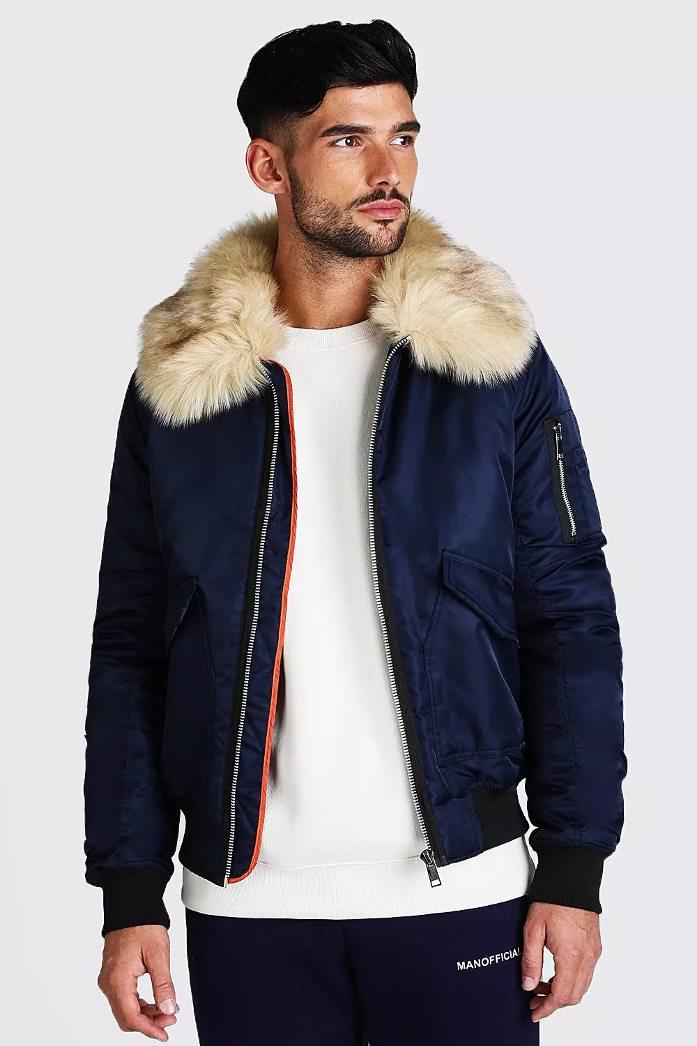 Padded ma1 bomber with faux sales fur collar