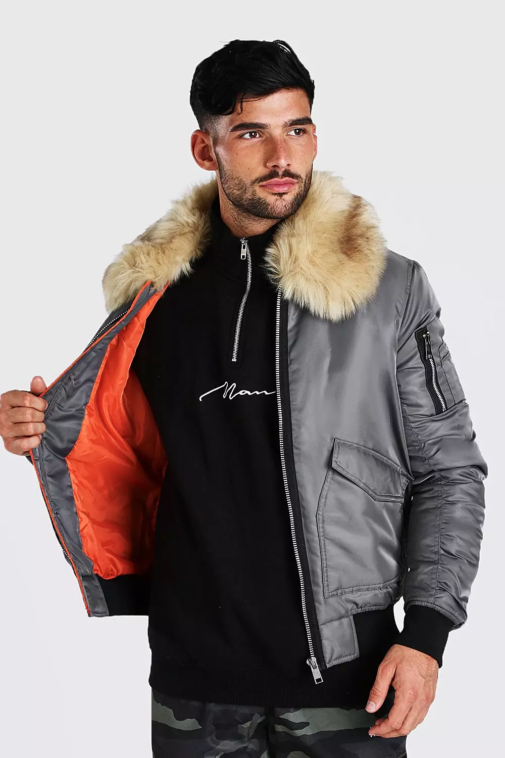 Padded MA1 Bomber With Faux Fur Collar