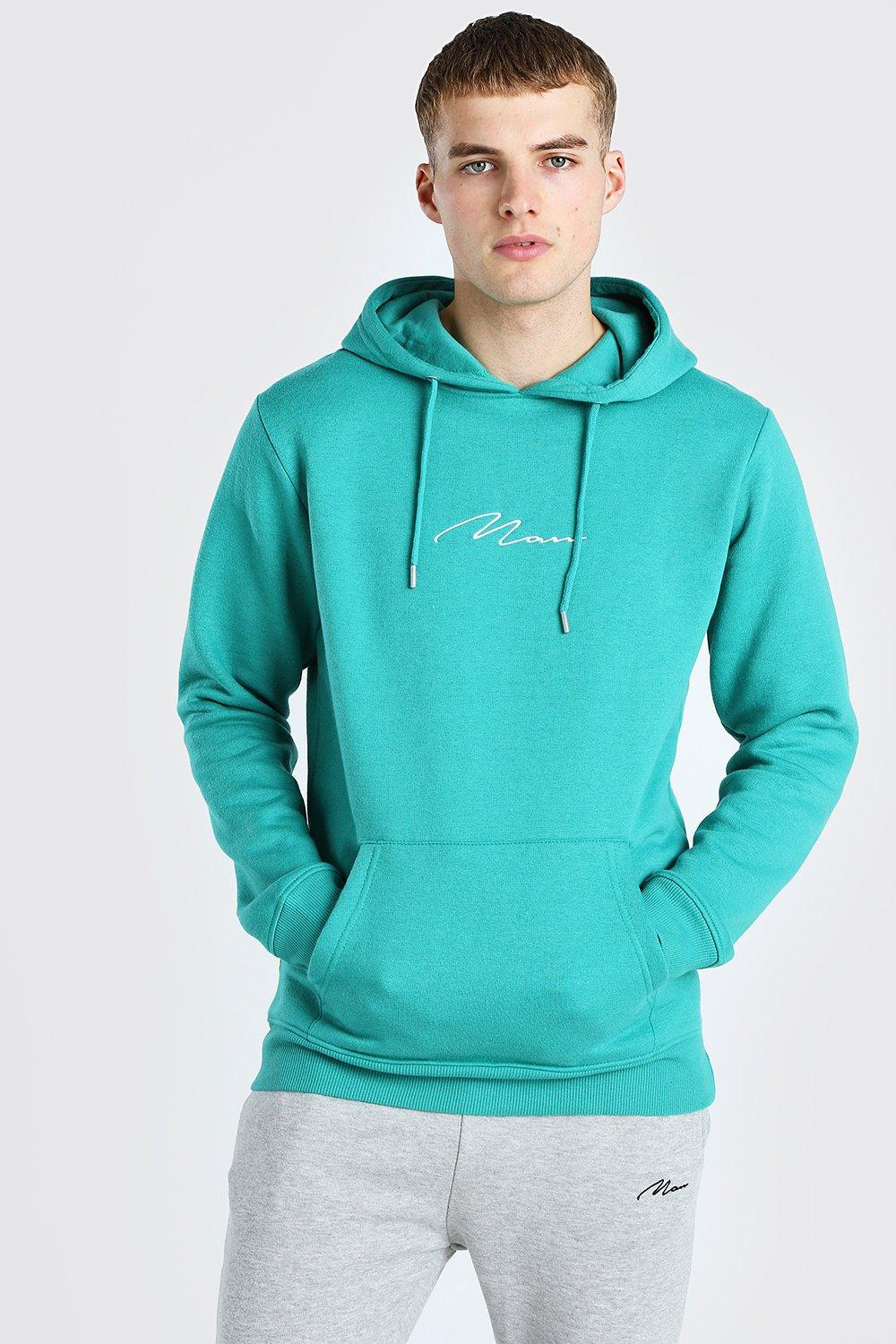 man signature embroidered hoodie