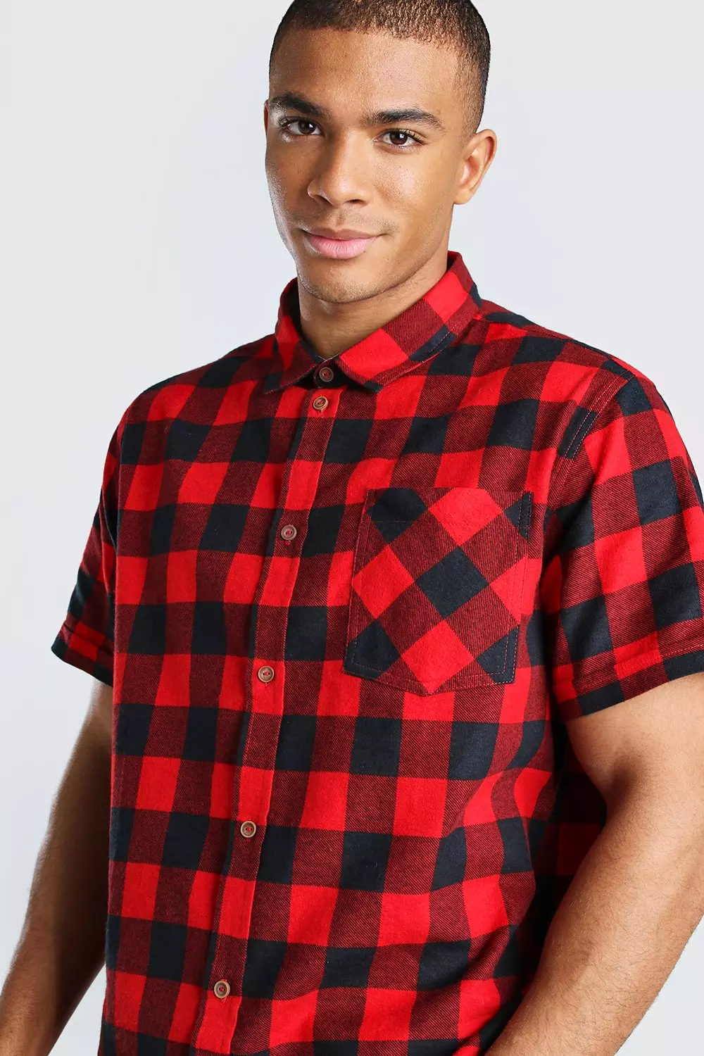 Short Sleeve Regular Fit Flannel Shirt boohooMAN USA