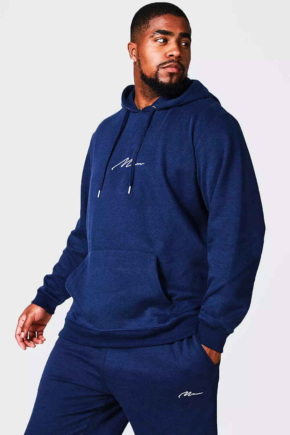 Boohooman Man Signature Embroidered Over The Head Hoodie Navy Size Small