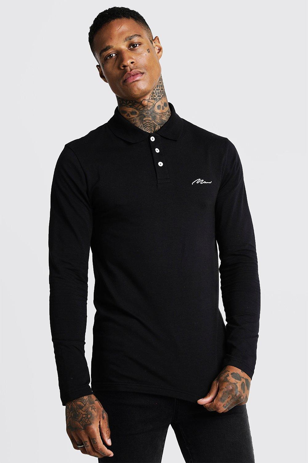 muscle fit long sleeve polo