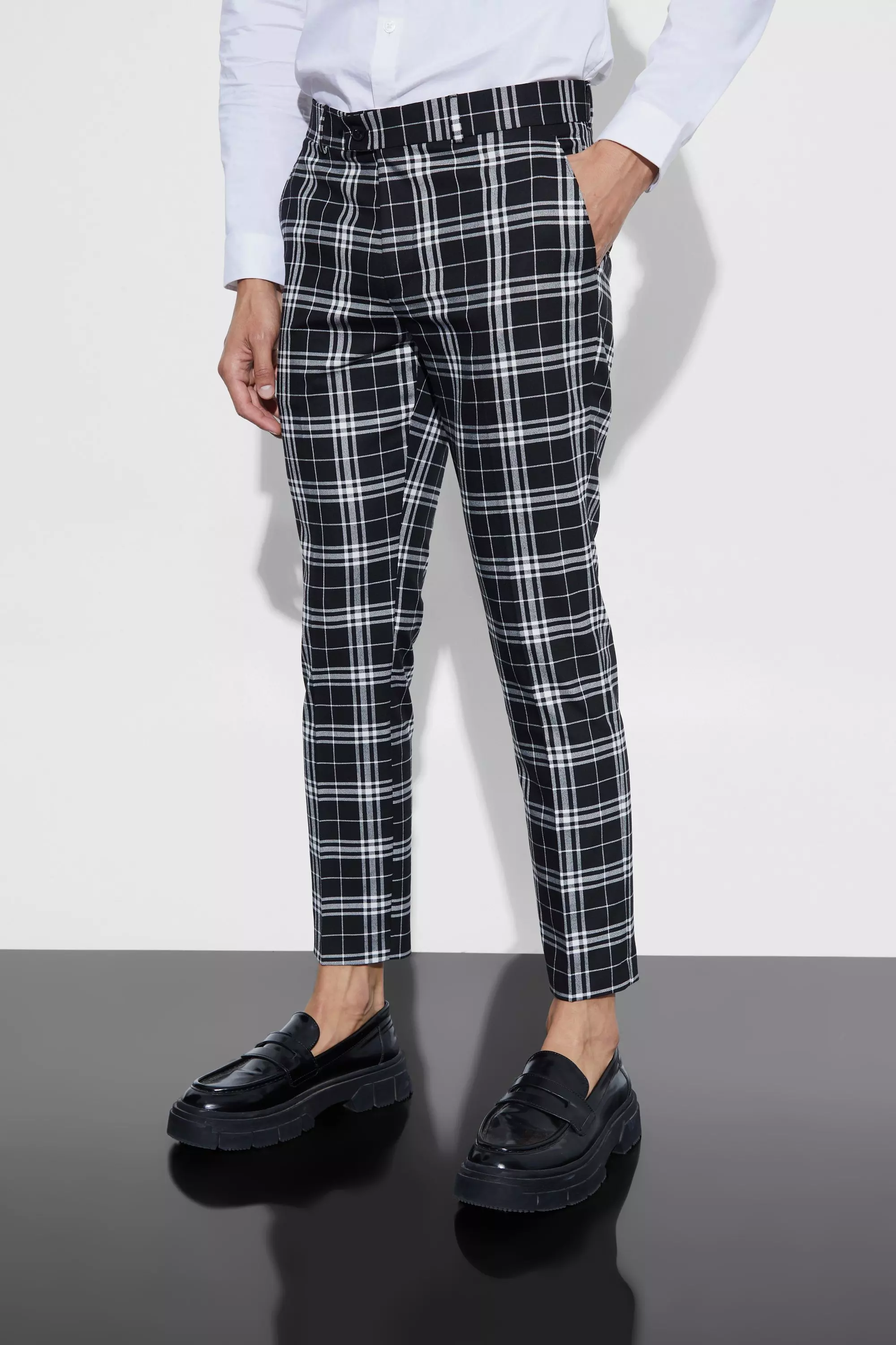 Mono Tartan Cropped Smart Pants