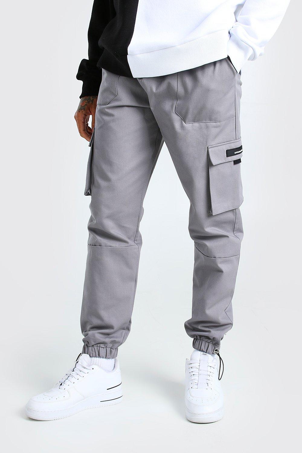 BoohooMAN for Mens Twill Cargo Pants With Rubber Tab Detail - Grey |  AccuWeather Shop