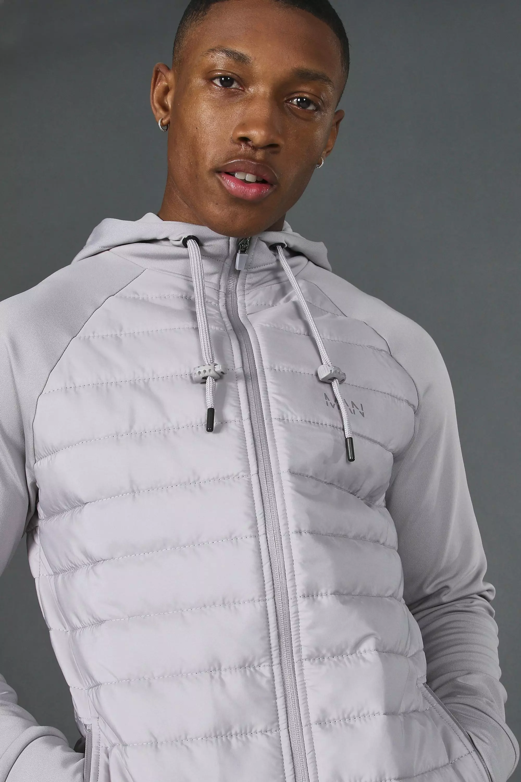 Man Active Gym Quilted Zip Hoodie Tracksuit boohooMAN USA