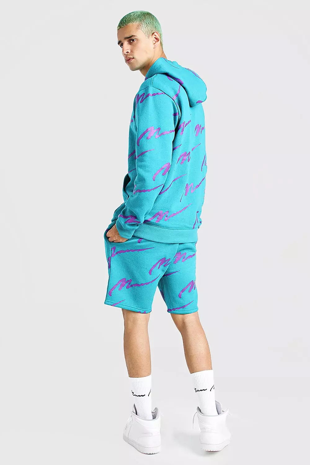 All over man 2024 printed hooded short tracksuit