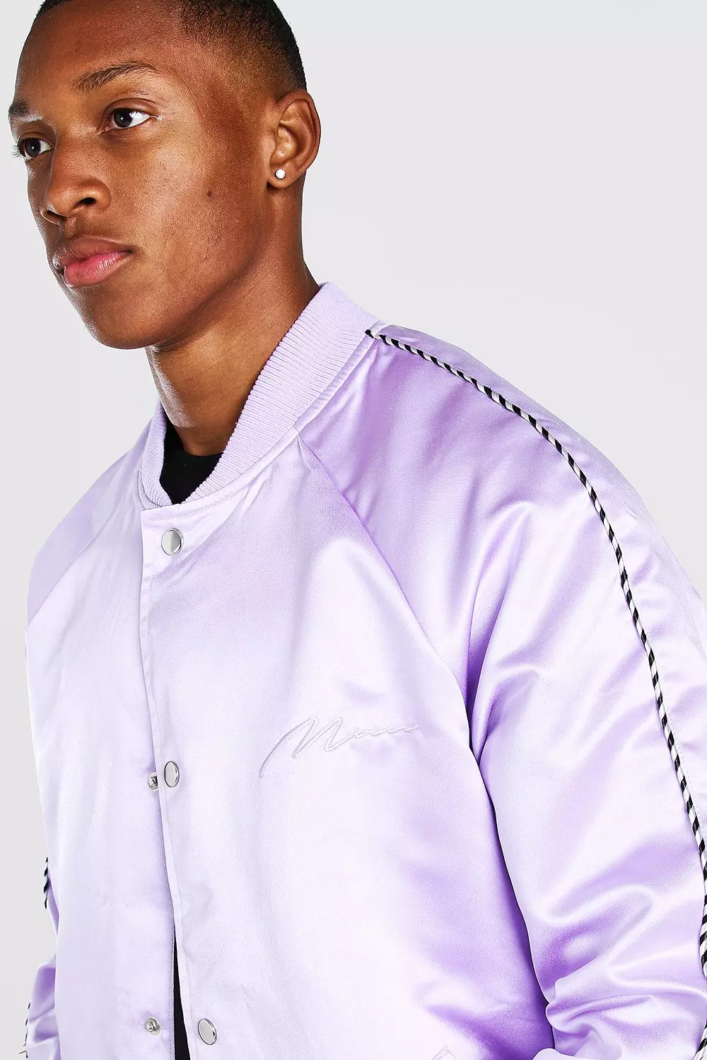 Satin Bomber Jacket With Chest Man Embroidery