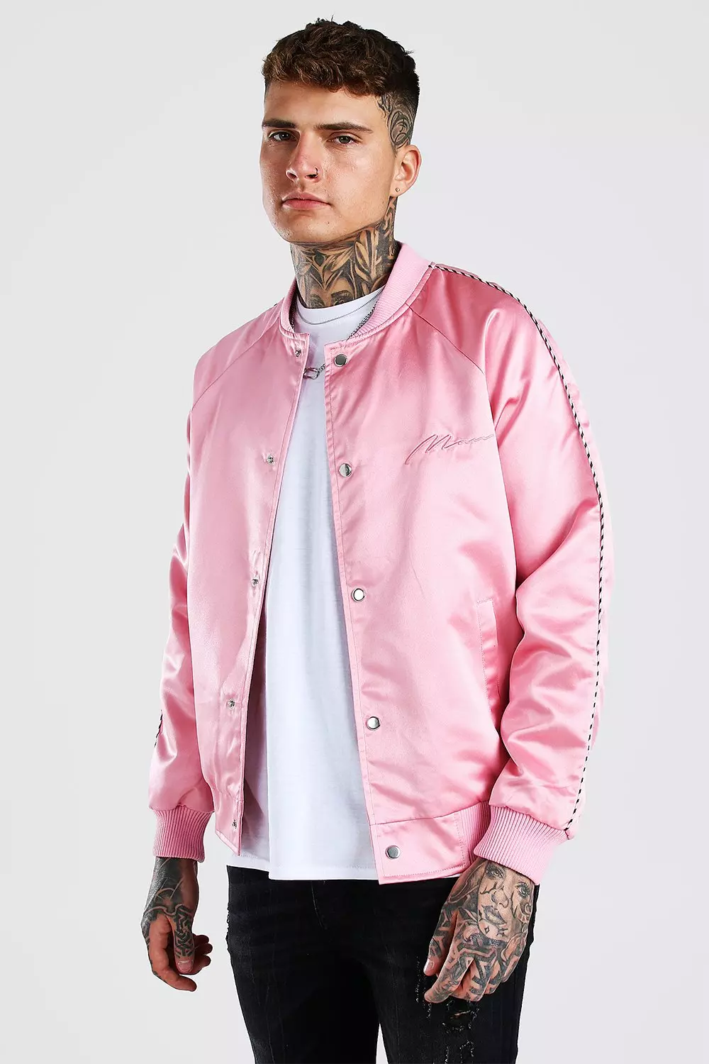 Satin Bomber Jacket With Chest Man Embroidery