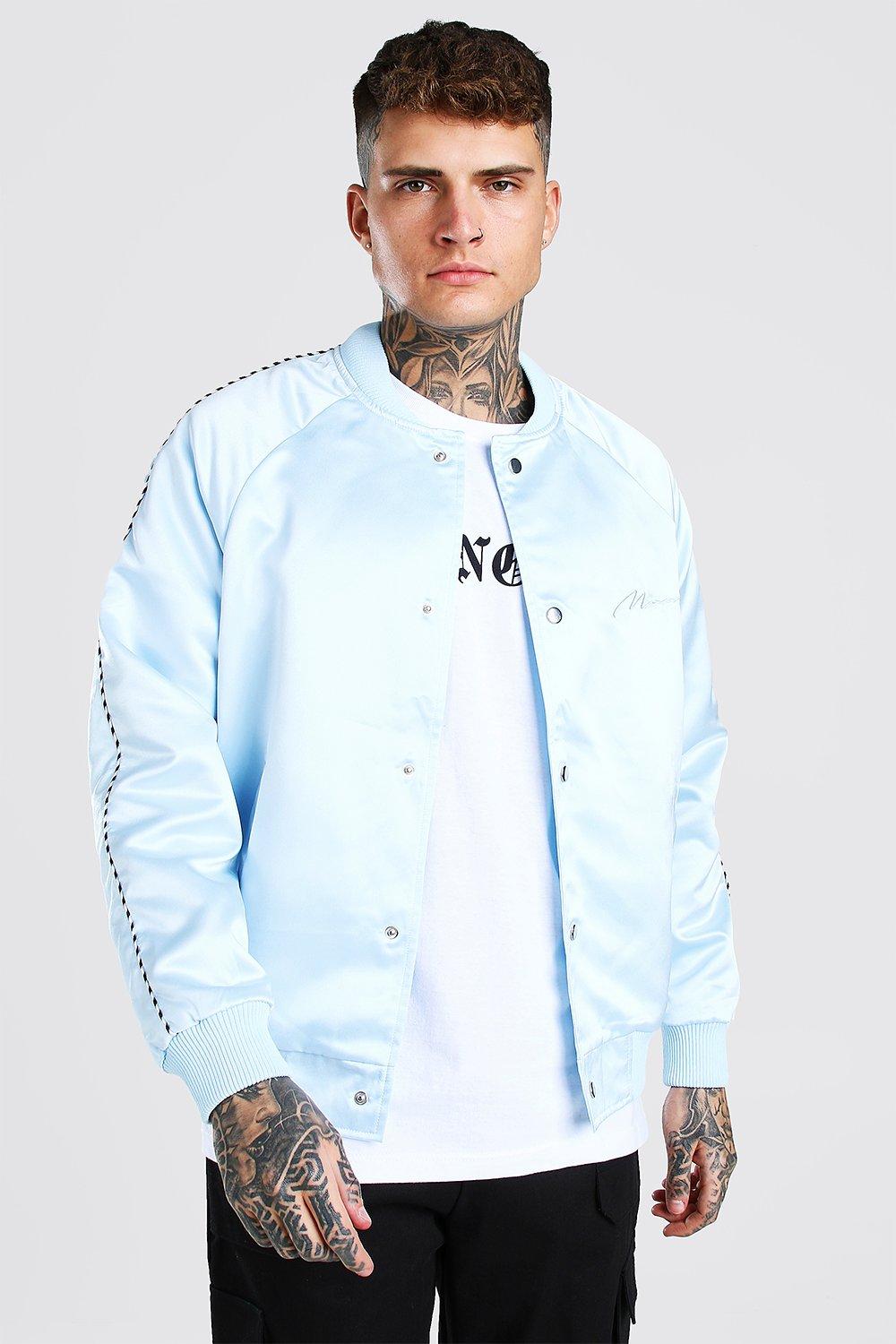 light blue satin bomber jacket