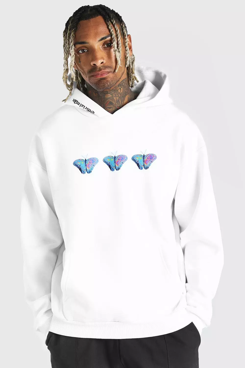 White hoodie cheap with butterfly