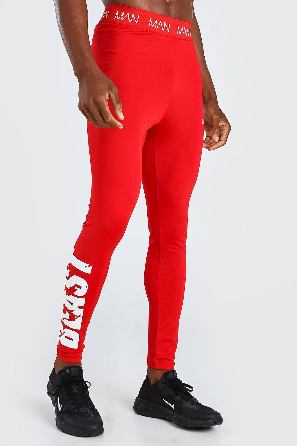 Mens Red MAN Active X Beast Tights With Print Detail, Red