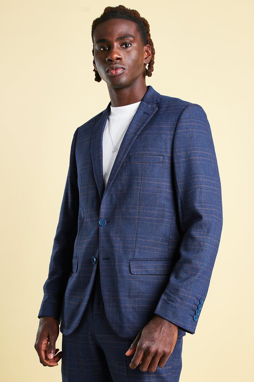 navy check suit jacket